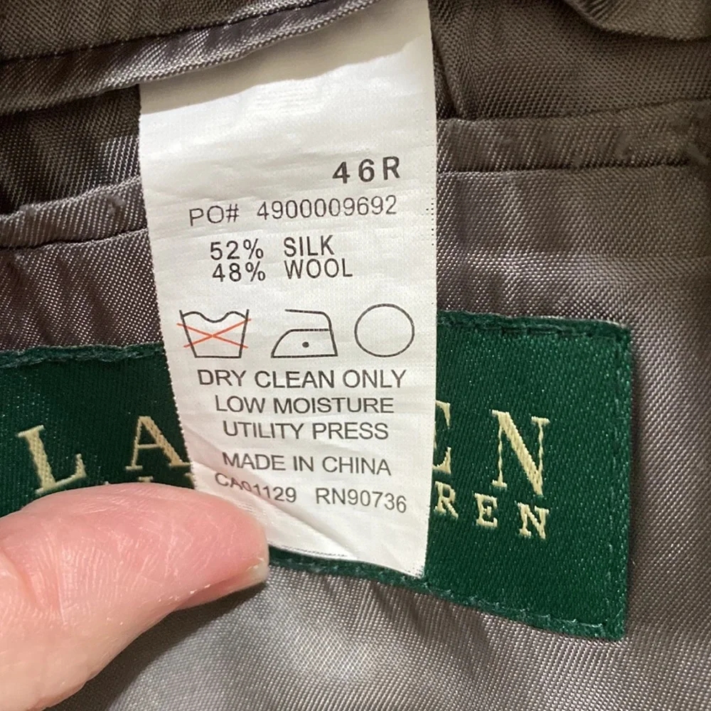 Lauren by Ralph Lauren Men Herringbone Silk & Wool 46R Blazer - Picture 7 of 14